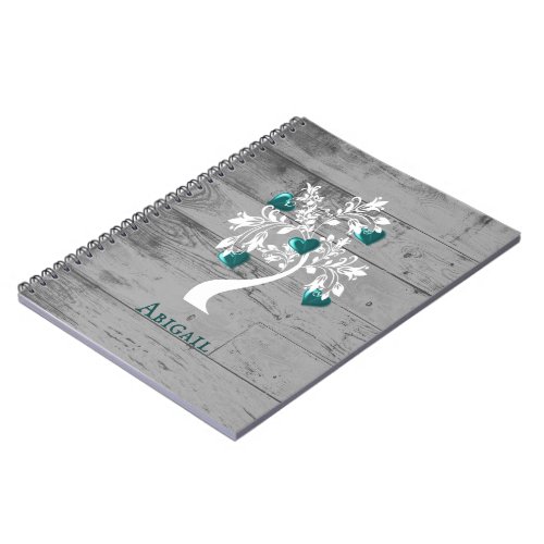 Teal Tree of Hearts Personalized Notebook