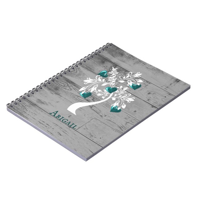 Teal Tree of Hearts Personalized Notebook (Left Side)