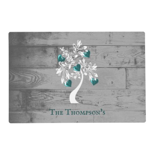 Teal Tree of Hearts Personalized Placemat