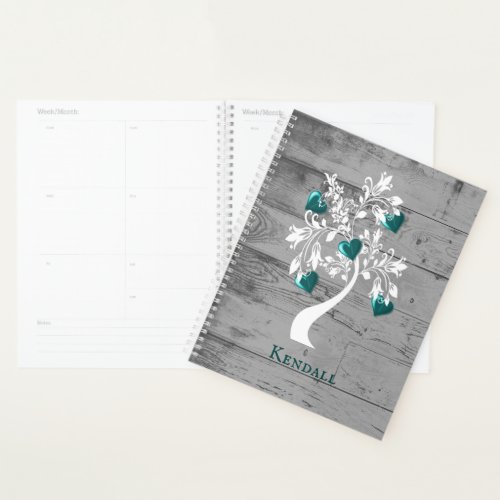Teal Tree of Hearts Personalized Planner