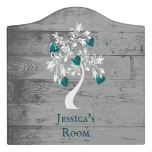 Teal Tree of Hearts Personalized Room Sign