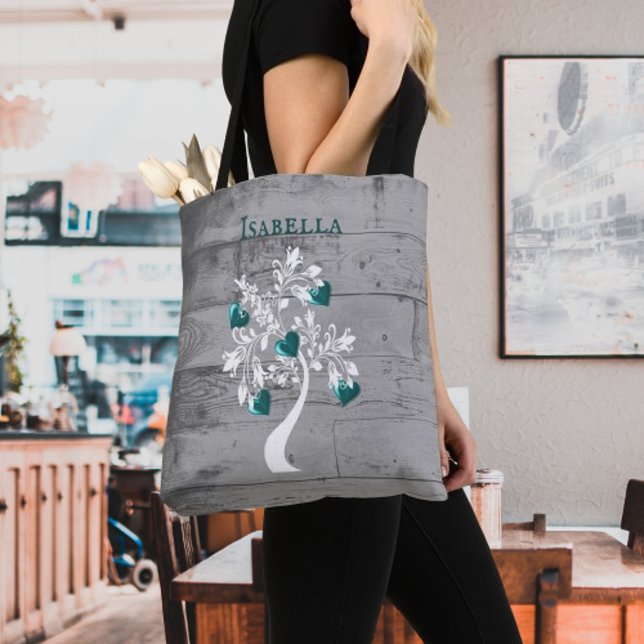 Teal Tree of Hearts Personalized Tote Bag (Teal Tree of Hearts Personalized Tote Bag)