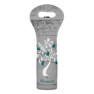 Teal Tree of Hearts Personalized Wine Bag