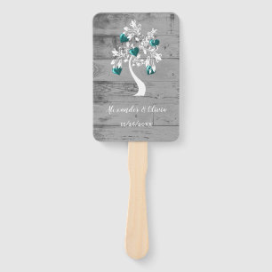 Teal Tree of Hearts Wedding Favor Hand Fan