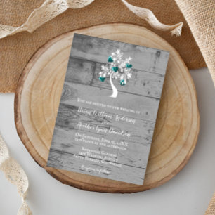 Teal Tree of Hearts Wedding Invitation