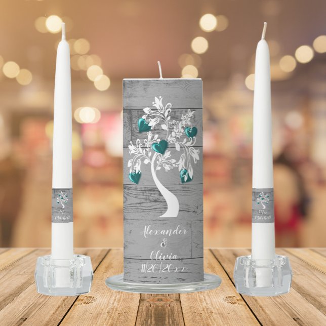 Teal Tree of Hearts Wedding Unity Candle Set (Creator Uploaded)
