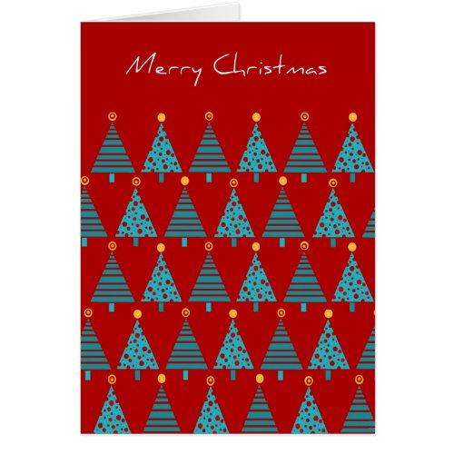 Teal Trees Red Background Merry Christmas