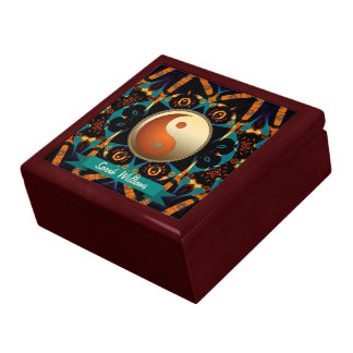 Teal Tribal Batik Gold Yin Yang Gift Box