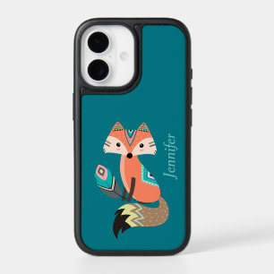 Teal Tribal Fox with Feather iPhone 17 Case