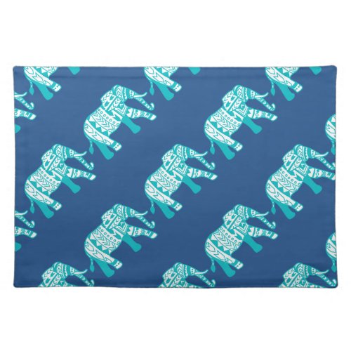 Teal Tribal Walking Elephant Placemat