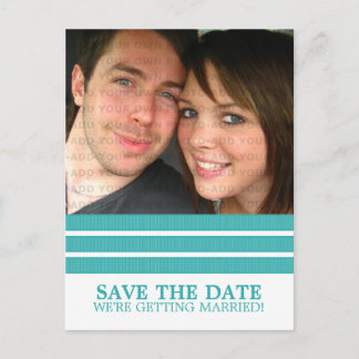 Teal Triple Stripe Save the Date Postcard