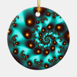 Teal Trippy Abstract Fine Art Fractal Ceramic Ornament
