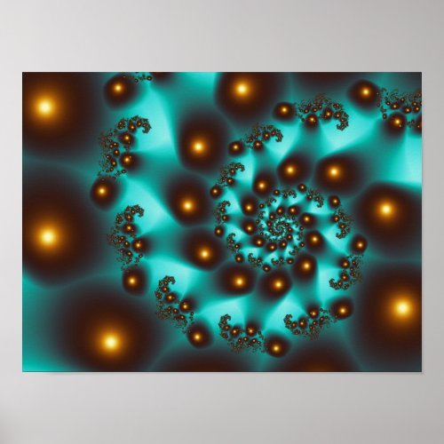 Teal Trippy Abstract Fine Art Fractal Poster