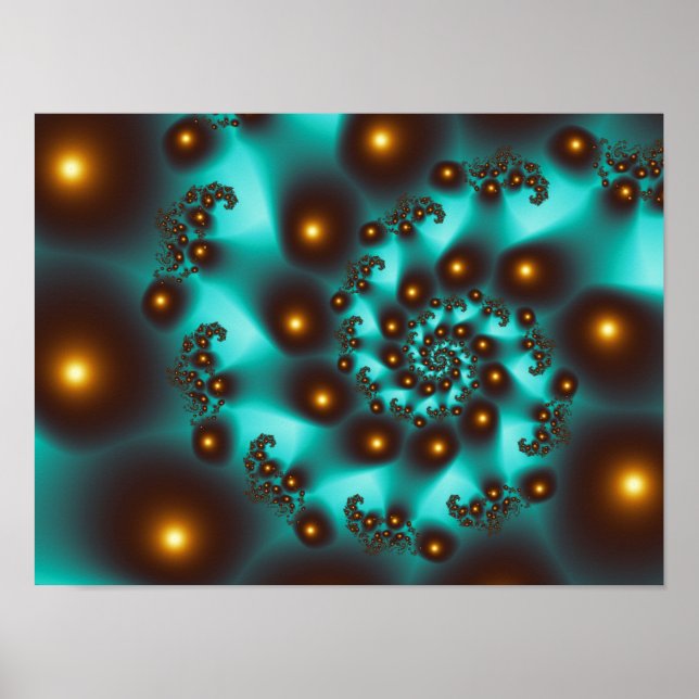Teal Trippy Abstract Fine Art Fractal Poster (Front)