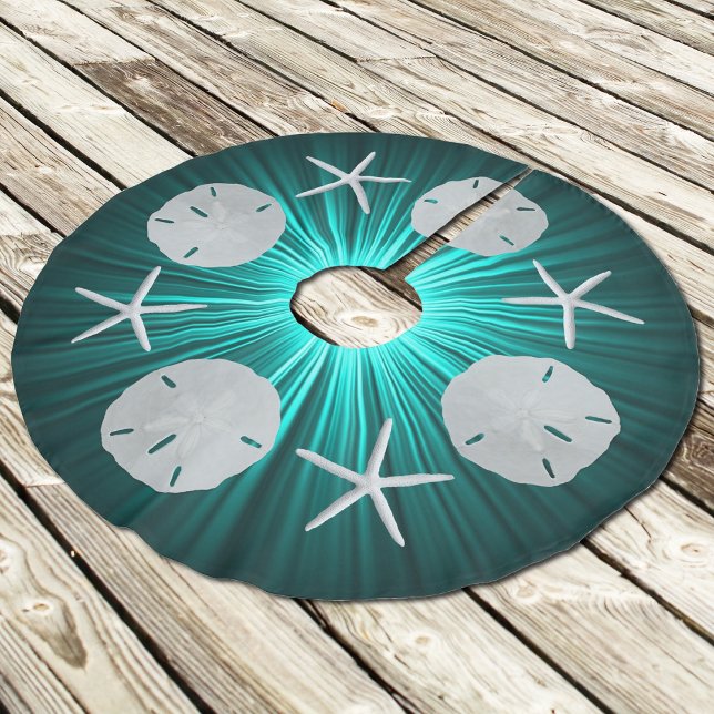 Teal Tropical Christmas Sand Dollars Tree Skirt (Creator Uploaded)
