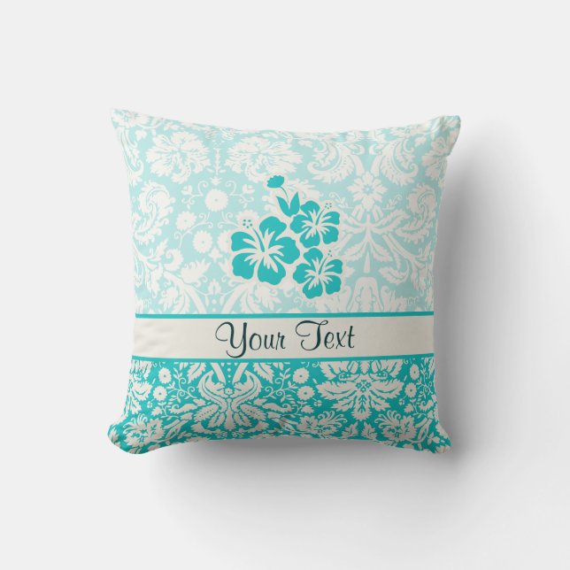 Teal Tropical Flowers Throw Pillow (Front)