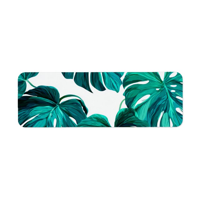 Teal Tropical Monstera Leaf Seamless Pattern Art Label (Front)