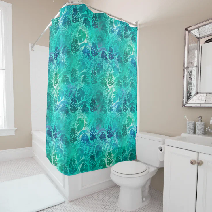 Teal Tropical Palm Leaf Pattern Shower Curtain Zazzle