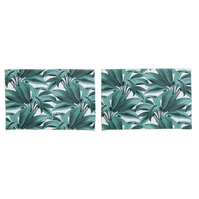 Teal Tropical Palm Pillow Case (Front-Set)