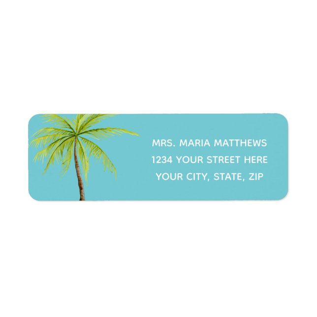 Teal Tropical Palm Tree Beach Address Labels (Front)