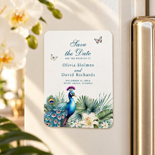 Teal Tropical Peacock Wedding Save the Date Card Magnet