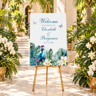 Teal Tropical Peacock Wedding Welcome Foam Board