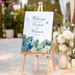 Teal Tropical Peacock Wedding  Welcome Foam Board