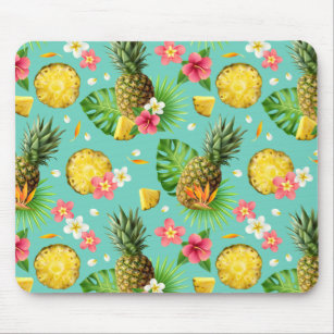 Teal Tropical Pineapple Pattern Mouse Pad