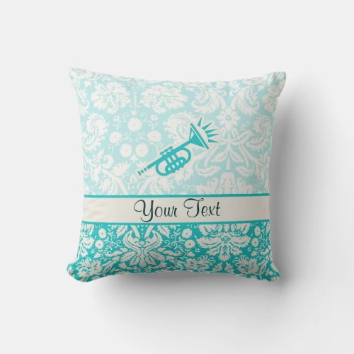 Teal Trumpet Throw Pillow