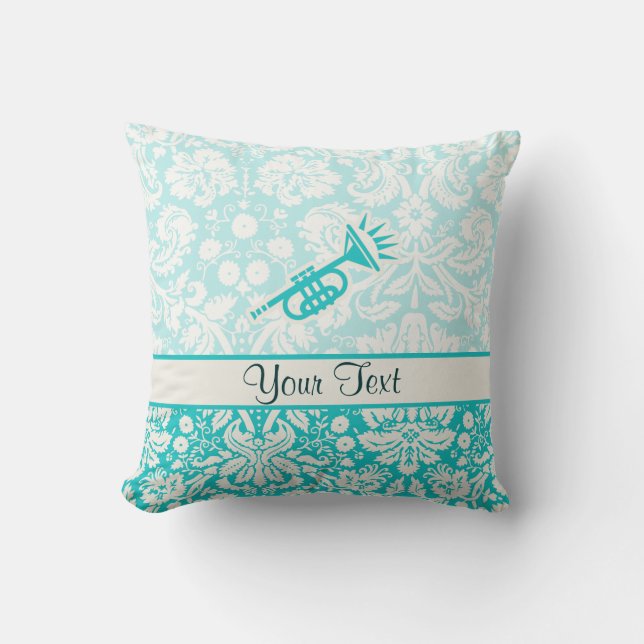 Teal Trumpet Throw Pillow (Front)