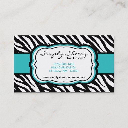 Customizable Teal Turquois Zebra Print Hair Salon Business Card