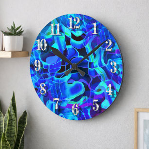Teal Turquoise Abstract Contemporary Home Decor Round Clock