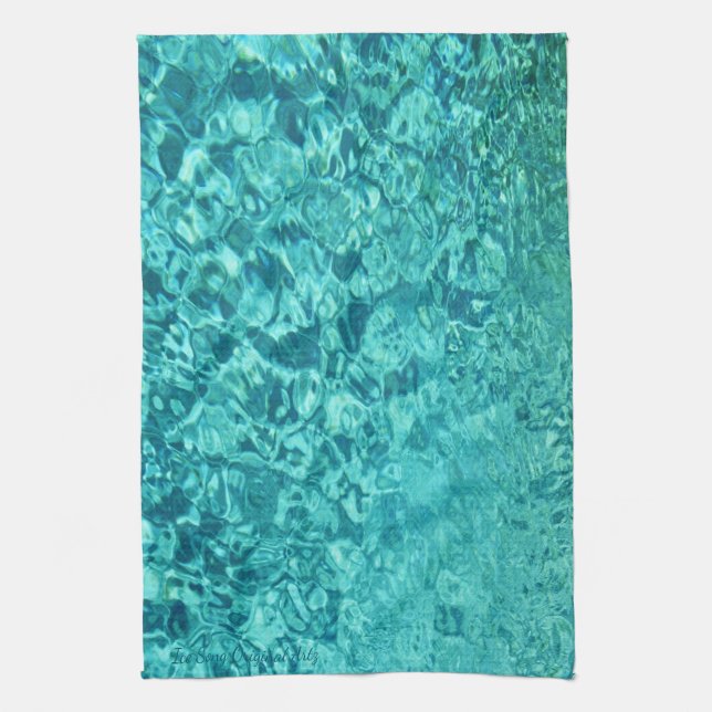 Teal Turquoise Abstract Kitchen Towel (Vertical)