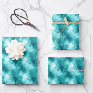 Teal & Turquoise Abstract Paint Wrapping Paper Sheets