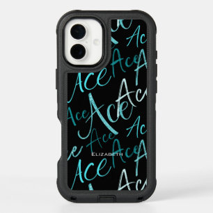 teal turquoise ace text pattern girl's volleyball iPhone 16 plus case