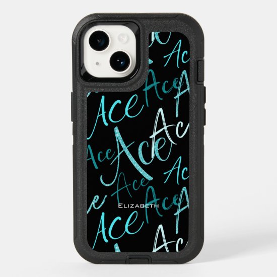 teal turquoise ace text pattern girl's volleyball otterbox iphone case