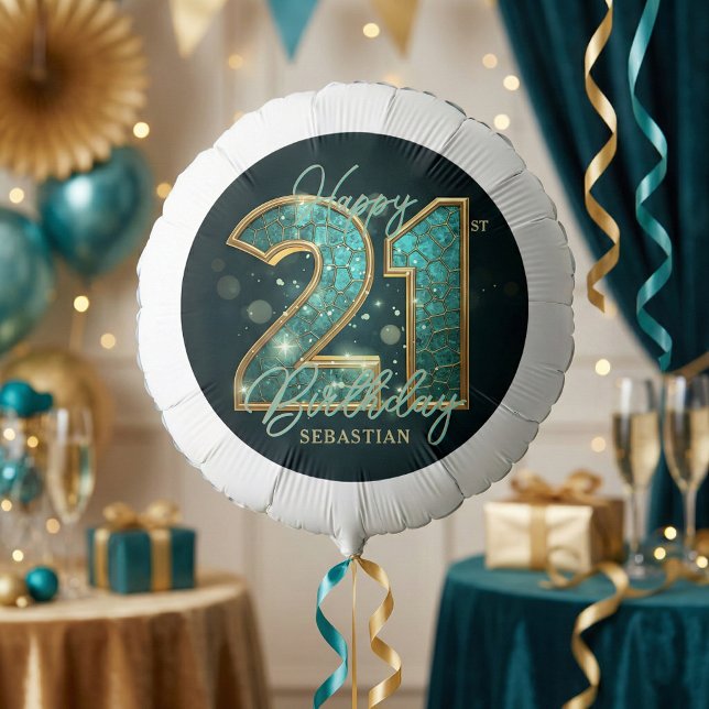 Teal Turquoise Agate Gold Geode 21st Birthday Name Balloon (Creator Uploaded)