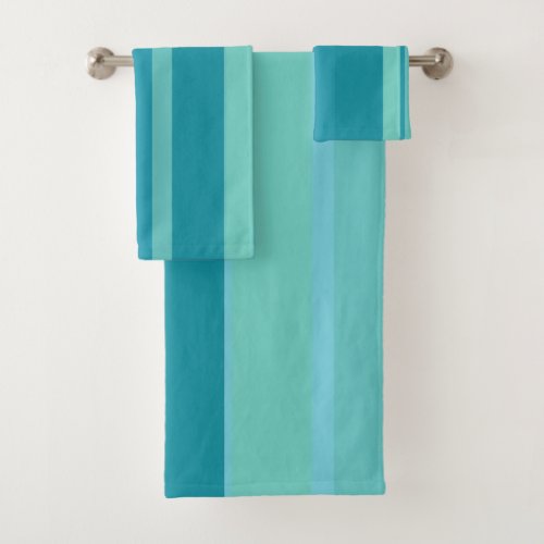 Teal Turquoise and Aqua Stripes Bath Towel Set