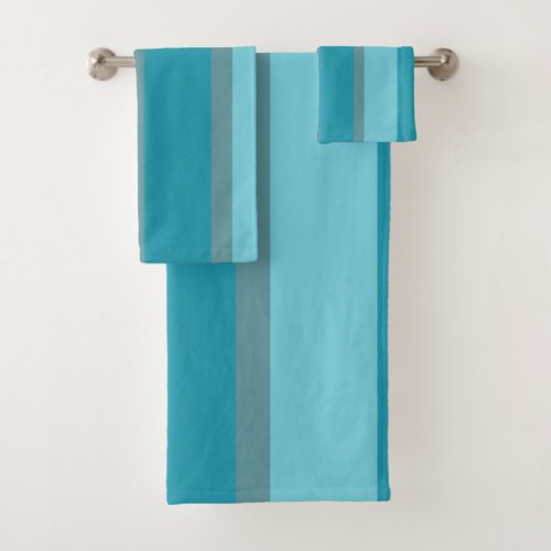 Teal Turquoise and Aqua Stripes Bath Towel Set