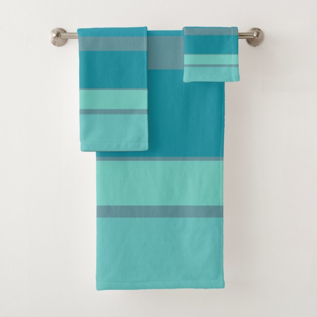 Teal Turquoise and Aqua Stripes Bath Towel Set (Insitu)