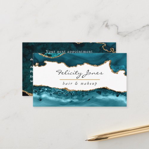 Teal _ Turquoise and Gold Agate Business Appointment Card