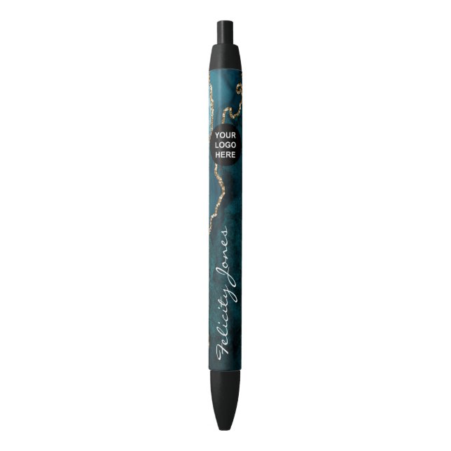 Teal - Turquoise and Gold Agate Business Pen (Front Vertical)