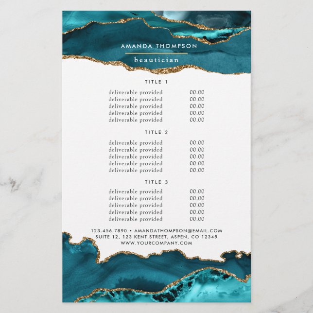 Teal - Turquoise and Gold Agate Stone Services Flyer (Front)
