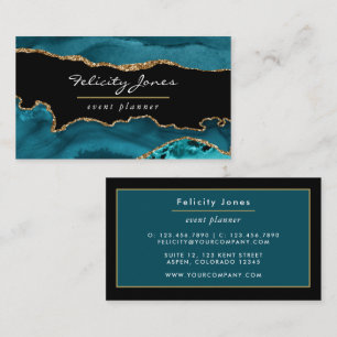 Teal - Turquoise and Gold Geode Agate Stone Busine Business Card