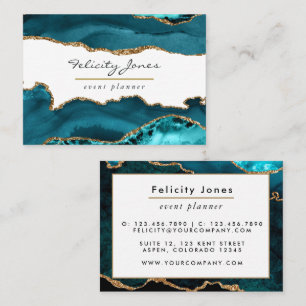 Teal - Turquoise and Gold Geode Agate Stone Business Card
