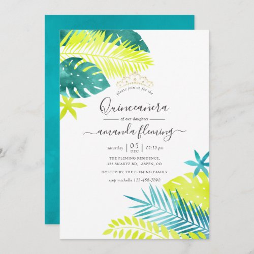 Teal _ Turquoise and Lemon Tropical Quinceaera Invitation