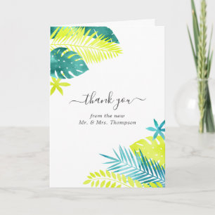 Teal - Turquoise and Lemon Tropical Wedding Photo Letterpress Thank You Card
