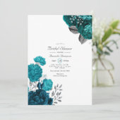 Teal - Turquoise and Silver Floral Bridal Shower Invitation (Standing Front)