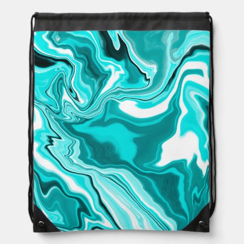 Teal Turquoise and White Marble   Drawstring Bag