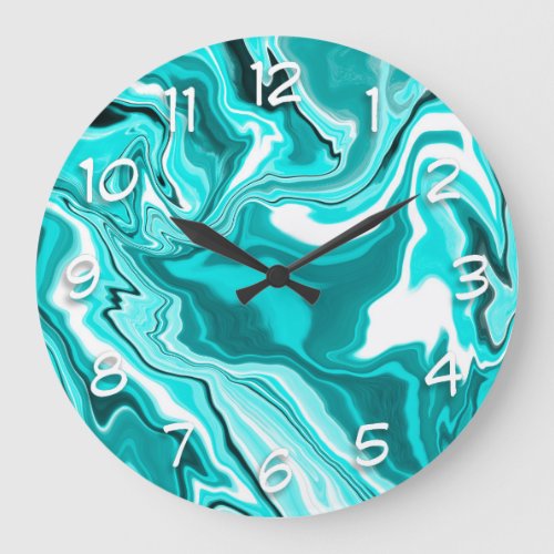 Teal Turquoise and White Marble    Large Clock